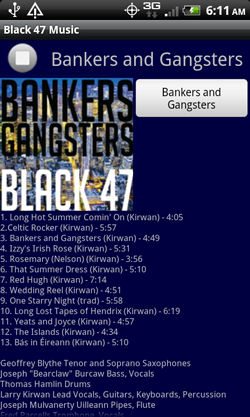 Black 47 App - Music Page Screenshot